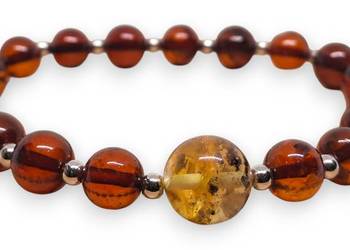 Bransoletka BURSZTYN kulka koniak, cytryna z inkluzjami #901