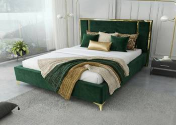 Łóżko do sypialni zielone Butelkowa zieleń Welurowe 140x200 Stelaż