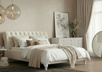 Eleganckie białe Łóżko BRUNO 1 180x200 Pikowane Kryształki