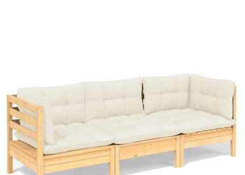 vidaXL 3-osobowa sofa ogrodowa z kremowymi poduszkami(SKU:3096100）