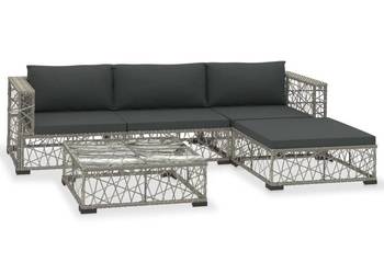 5-cz. zestaw wypoczynkowy do ogrodu, poduszki, rattan PE, szary（SKU:46808）