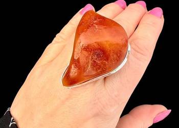 Pierścionek surowy bursztyn bałtycki srebro 925 unikat rękodzieło