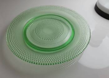 Stara zielona patera, talerz szkło Art Deco