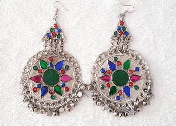 Duże kolczyki orient boho bohemian hippie tribal etno folk srebrny kolor