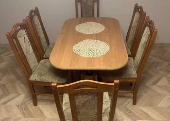 Dębowy drewniany, rozkładany ławostół z kompletem 6 krzesełNo