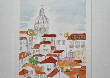 Akwarela - Lizbona Alfama Kościół Santa Engrácia -