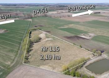 Działka rolna 2,19 ha pod Bartoszycami - Plęsy