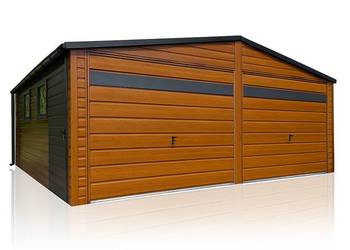 Garaż blaszany drewnopodobny 6×6 dwuspadowy złoty dąb + antracyt PRODUCENT