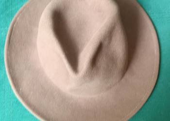 Stary Beżowy brązowy kapelusz typu fedora z szerokim rondem filcowy M USA