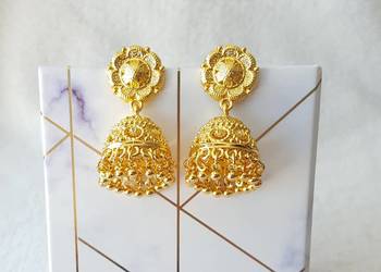 Kolczyki jhumki indyjskie orient złoty kolor retro boho bohemian etno gypsy Kolczyki jhumki indyjskie orient złoty kolor retro boho bohemian etno gypsy