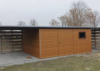 Garaż Blaszany drewnopodobna + wiaty Panelowe 10x5m złoty dąb