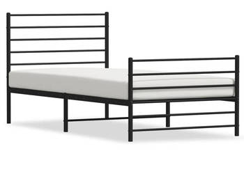 Metalowa rama łóżka z wezgłowiem i zanóżkiem czarna 100x200cm