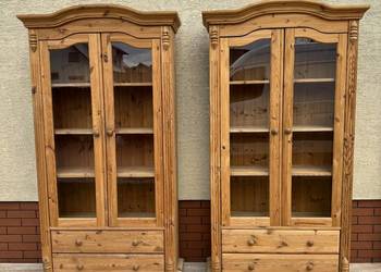 Witryna stylowa drewniana sosnowa z szufladami kredens regał biblioteka