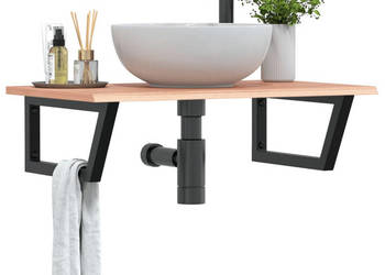 Półka ścienna pod umywalkę stal i lite drewno dębowe WM-3302611
