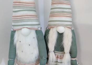 Skrzaty świąteczne krasnale gnomy para srebrny biały Glamour szałwiowy