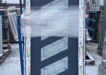 Drzwi PCV 105x210 Antracyt niski próg, INOX przeszklenie