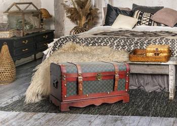 Duży kufer, skrzynia drewniana, vintage, kolonialny styl