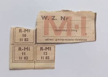 Kartka zaopatrzeniowa M-I, luty 1982r. Oryginał z pieczątką. Kartka zaopatrzeniowa M-I, luty 1982r. Oryginał z pieczątką.