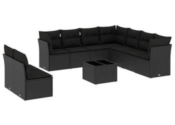 10-cz. zestaw wypoczynkowy do ogrodu poduszki czarny rattan PE WM-3217845