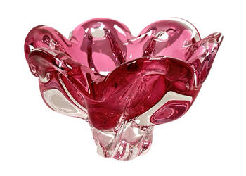 Szklana różowa patera Chřibská , Josef Hospodka, Bohemia vintage, lata 60.