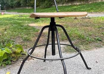Krzesło laboratoryjne CEMAT vintage, regulowane, sklejka i stal, loft