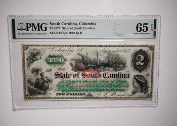 Banknot USA 2 $ 1873 PMG 65 State of South Carolina Banknot USA 2 $ 1873 PMG 65 State of South Carolina