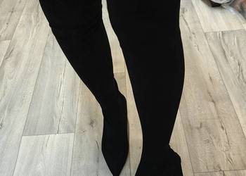 (41/42) Czarne kozaki za kolano muszkieterki wieczorowe, NOWE