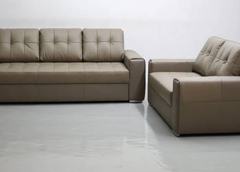 KOMPLET 3+2 sofy, kanapy, zestaw brązowa skóra naturalna madras 4119 salon