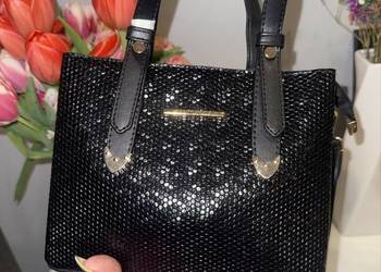 Torebka damska SANMORRIS czarna elegancka złote detale nowa