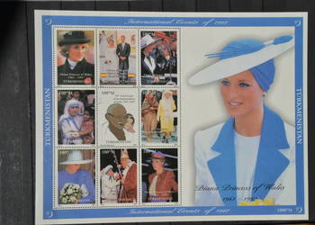 Znaczki. Papież Jan Paweł II i Diana Turkmenistan **