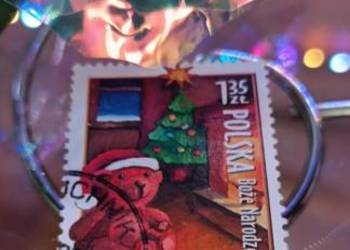 Kolekcjonerski Znaczek Pocztowy - Boże Narodzenie (Miś i Choinka)