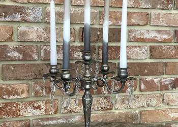 Świecznik kryształowy vintage srebrny kandelabr