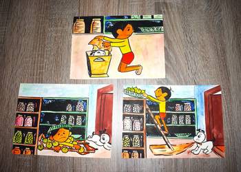 Obrazki malowane ręcznie z animowane bajki lat 70 - 80 tych .
