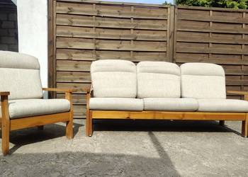 Komplet kanapa + fotel drewno sosnowe lata 80 WYPRZEDAŻ!