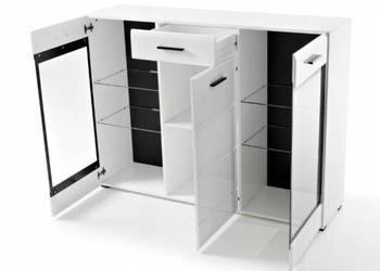 Komoda biała połysk półki szklane nowa do samodzielnego montażu