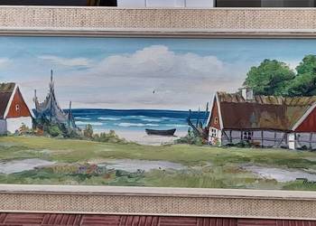 Piękny nadmorski pejzaż, obraz olejny, płótno