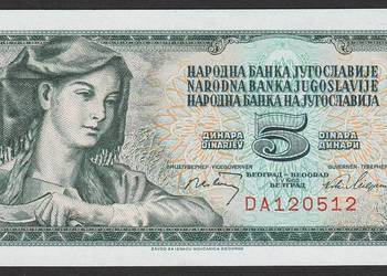 JUGOSŁAWIA 5 DINARÓW 1968 - STAN BANKOWY UNC