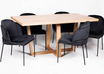 Stół Loftowy Dębowy TORINO 150/200x90cm + 6 krzeseł Loftowych POLLY