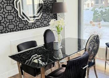 Luksusowy Stół Glamour KENT – Srebrny, Czarny Blat, Styl Nowojorski