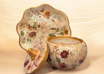 Komplet z gipsu ceramicznego, decoupage