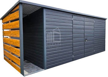 Schowek Domek Ogrodowy 5x2m + wiata 0,8x2m Brama dwuskrzydłowa dach  ID708