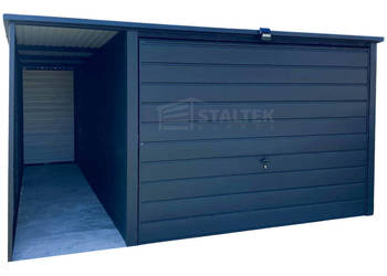 Garaż blaszany 3x4m - wiata 1m - Brama uchylna - Dach ST163