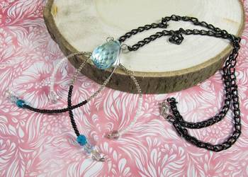 Naszyjnik czarny niebieski srebrny łezka łańcuszek eko handmade