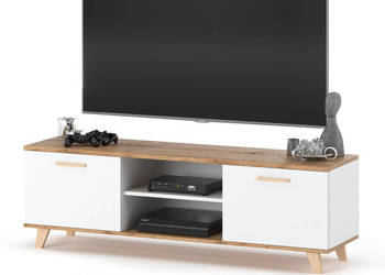 Komoda Skandynawska Rtv Olivier 138cm Pojemna Szafka Pod Telewizor Biała