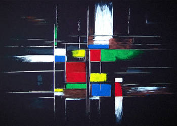 Obraz ręcznie grawerowany\malowany a'la Mondrian
