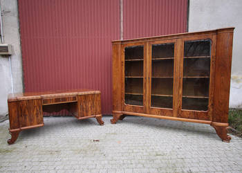 Komplet gabinetowy ART DECO z 1930 roku BIURKO i BIBLIOTEKA