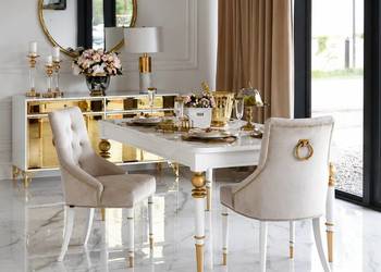 Stół glamour rozkładany stylowy elegancki drewniany wysoki połysk złoty