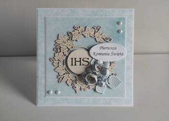 Kartka w pudełku ręcznie robiona na Pamiątkę Pierwszej Komunii Świętej Kartka w pudełku ręcznie robiona na Pamiątkę Pierwszej Komunii Świętej