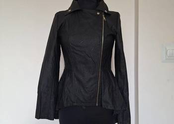 NOWA skórzana kurtka ramoneska damska elegancka czarna dłuższy tyłu 36