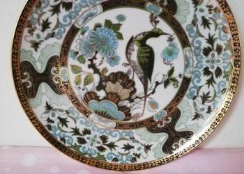 Zielona patera talerz z bażantem sygnowana porcelana